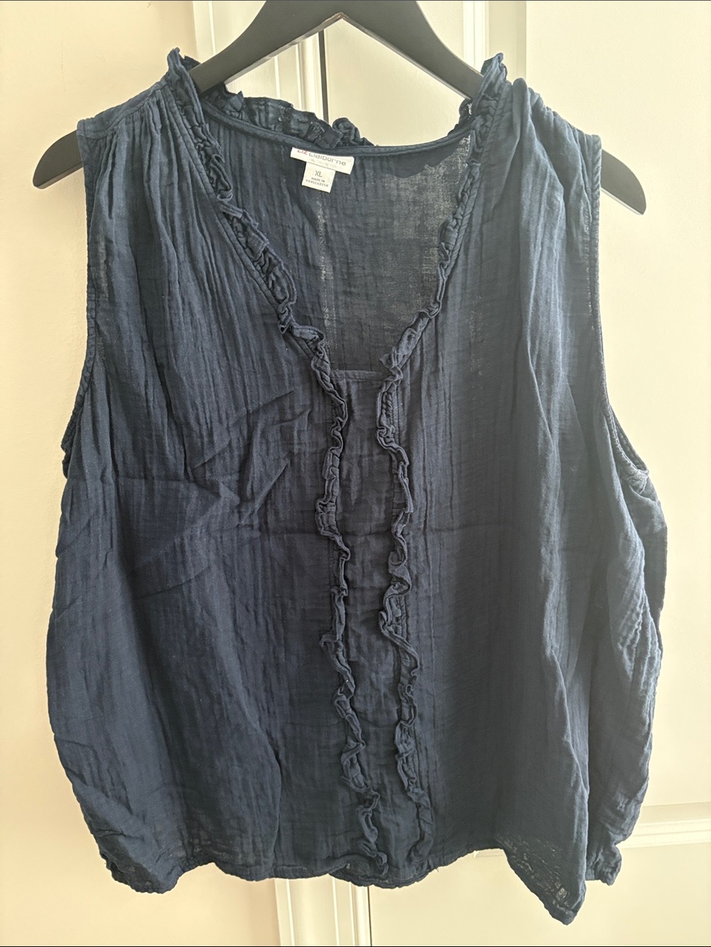Liz Claiborne Navy Sleeveless Ruffle-Trim V-Neck Camisole